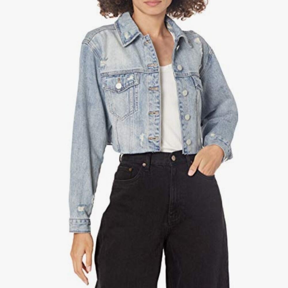 Blank NYC Women's Cropped Distressed Denim Jean Trucker Jacket Size Small